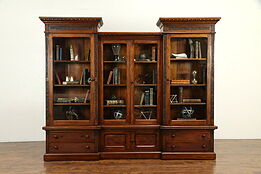 Victorian Eastlake 98" Antique 1870 Triple Bookcase, Wavy Glass Doors #31580