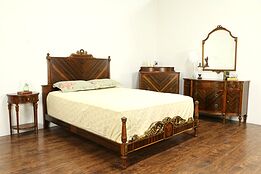 Mahogany, Rosewood & Burl Vintage 5 Pc. Queen Size Bedroom Set #31986