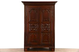 Country French 1750 Antique Carved Walnut Armoire, Wardrobe or Linen Closet