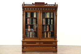 Victorian Eastlake 1880 Antique Cherry Library Bookcase