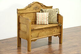 Country Pine Hall Bench, Storage Under Seat From Antique Salvage