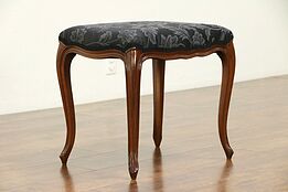 Carved French Style Vintage Fruitwood Bench or Stool, Newly Upholstered #30246