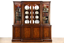 Baker Signed Vintage Cherry Lighted Breakfront China Display Cabinet