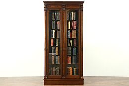 Victorian Antique 1870 Walnut & Burl 7' Tall Library Bookcase, Hand Carved