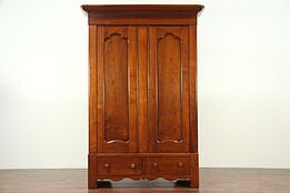 Victorian Walnut Antique 1860 Armoire, Wardrobe or Closet, Round Knobs #28936