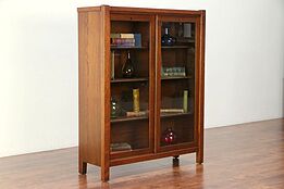 Arts & Crafts Mission Oak Antique Craftsman Bookcase, Sliding Glass Doors #30015