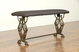 Art Deco 1930 Vintage Iron Bench, Greyhound Dogs, New Upholstery #30729