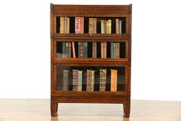 Arts & Crafts Mission Oak Antique Stacking 3 Section Lawyer Bookcase, Globe