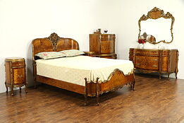 Satinwood & Rosewood Marquetry Queen Size 6 Pc Bedroom Set, Rockford #31829