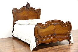 French Louis XIV Hand Carved Walnut Antique 1900 Full or Double Size Bed