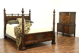 Bedroom Set, Carved  Vintage Tall Chest & Poster Bed, Signed Romweber #28803