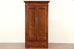 Victorian Antique 1900 Oak Armoire, Wardrobe, or Closet, Disassembles #29455