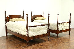 Traditional Sheraton Pair of Vintage Twin or Single Mahogany Poster Beds #30667