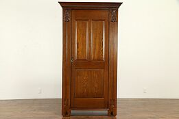 English Arts & Crafts Antique Carved Oak Armoire, Wardrobe or Closet #31859