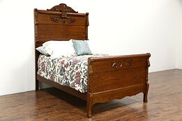 Victorian Carved Oak Antique 1900 Full Size Bed