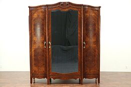 Triple Antique Armoire, Wardrobe or Closet, Beveled Mirror, Italy #28937