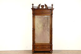 Walnut Antique Austrian Armoire Wardrobe or Closet, Beveled Mirror Door  #30943