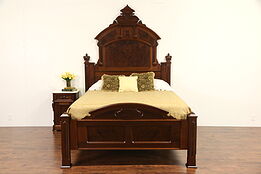 Victorian Renaissance 1870's Antique Queen Size Carved Walnut Bed