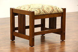 Stickley Signed Craftsman Oak Vintage Footstool or Bench, New Upholstery