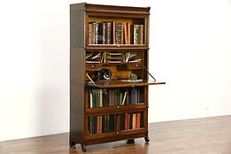 Oak Antique 1900 Lawyer 3 Stack Library Bookcase & Secretary Desk