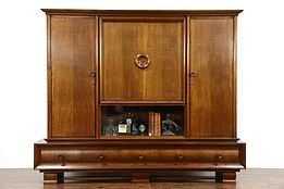 Art Deco Oak Antique Scandinavian 1920 Library Bookcase Cabinet, Bar & Armoire