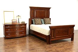 Queen Size 2 Pc. Carved Cherry & Mahogany 1890 Antique Bedroom Set