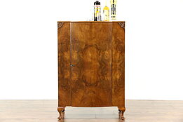 Italian Olive Burl 1920 Antique Hall Console, Music or Bar Cabinet