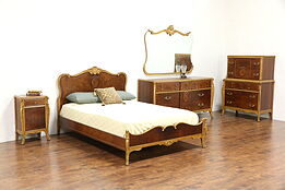 French Style 5 Pc. 1930's Vintage Marquetry Bedroom Set, Full Size Bed, Joerns