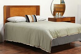 Midcentury Modern Queen Size Bed Headboard Vintage Maple & Mahogany RWay #29525