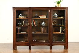 Arts & Crafts Mission Oak Antique Triple Craftsman Library Bookcase #31222