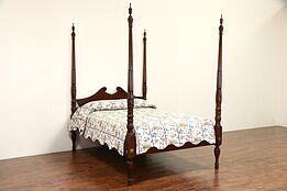 Poster Full or Double Size Mahogany Bed, Carved Rice Plantation Motif