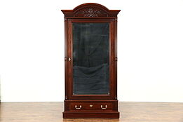 Mahogany 1875 Antique Armoire, Wardrobe or Closet, Beveled Mirror Door