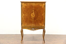 French Rosewood Marquetry 1930's Vintage Lighted Bar Cabinet