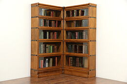Corner Pair of 5 Stacking Oak Antique Lawyer Bookcases, Signed Macey & Globe