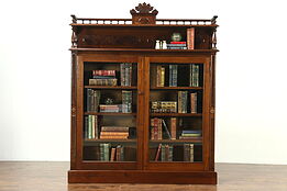 Victorian 1880 Antique Walnut Library Bookcase, Adjustable Shelves, Glass Doors