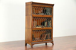 Oak Antique 3 Stack Lawyer Bookcase, Leaded Glass Doors, Green Bay #29959