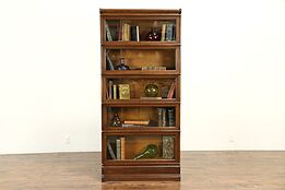 Oak Antique 5 Stack Lawyer Bookcase, Signed Globe, Wavy Glass, 70" Tall #30792