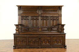 Italian Hand Hewn Oak Antique 1780 Renaissance Carved Hall Bench #32060