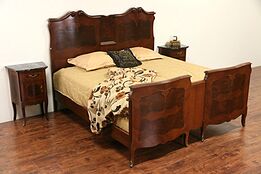 Italian Rosewood Marquetry Bombe 1900 Antique King Size Bed