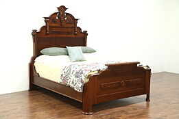 Queen Size Victorian Renaissance Antique 1875 Walnut & Burl Bed