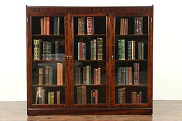 Traditional Antique Mahogany Triple Library Bookcase, Adjustable Shelves