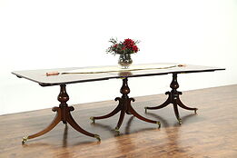 Traditional Mahogany Antique 3 Pedestal Banquet Dining Table England #28806