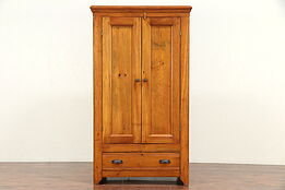 Country Pine Antique Armoire, Closet, Bath or Linen Cabinet, Wainscoting #29531