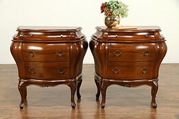 Pair Antique Italian Bombe Fruitwood Chests, End Tables or Nightstands #31379