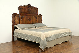 Italian Antique Carved Walnut King Size Bed Headboard #31627