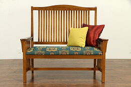 Craftsman Oak Vintage Hall Bench, New Upholstery, Richardson Bros. #31936