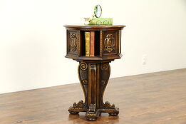 Tudor Style Antique Spinning Chairside Table & Bookshelf, Hampton  #31953