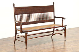 Oak 1900 Antique Hall Bench or Settee, Press Carved, Heywood Wakefield