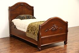Victorian Hand Carved Walnut 1860's Antique Twin or Single Size Bed