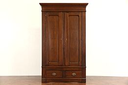 Victorian Eastlake Antique 1890 Armoire Wardrobe or Closet, Spoon or Chip Carved